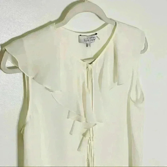 NWT Rickie Freeman for Teri Jon White Ruffle Silk Button Front Blouse - Picture 5 of 7
